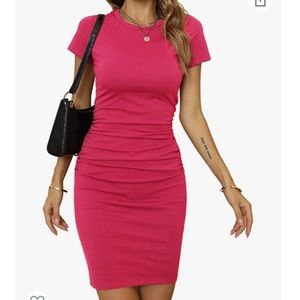 Missufe Women's Short Sleeve Ruched Casual Sundress Midi Bodycon T Shirt Dress